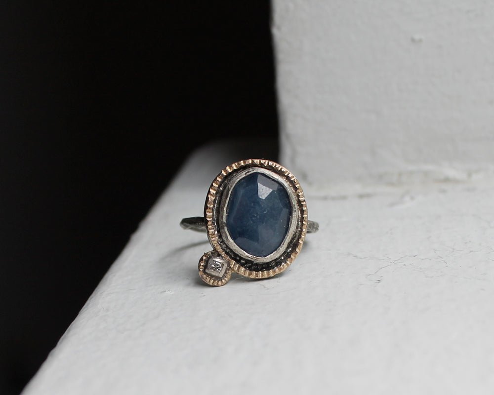 Echo Ring with Blue Sapphire & Diamond | One of One - Franny E Fine Jewelry