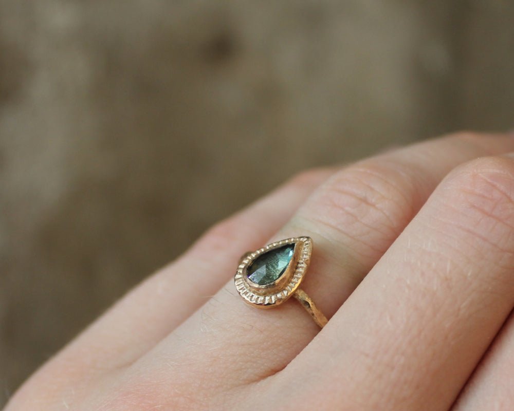 One of One Fairmined Gold & Teal Sapphire Signature Ring - Franny E