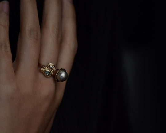 One of One—A Winter's Garden Pearl Ring with Fairmined Gold - franny e