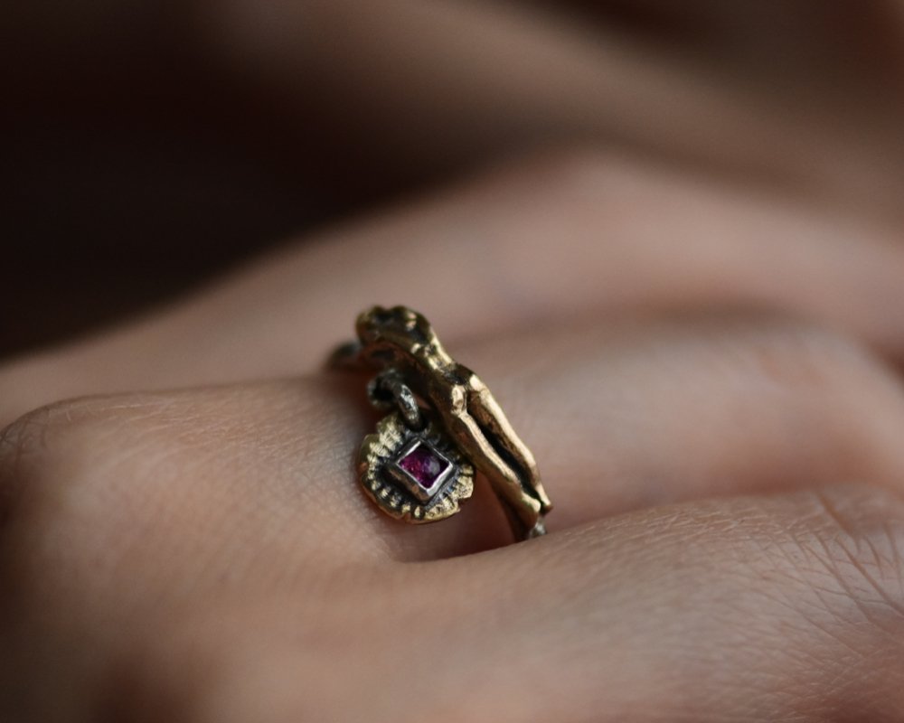 One of One—Dreaming of Love Muse Ring with Dancing Ruby Charm - franny e