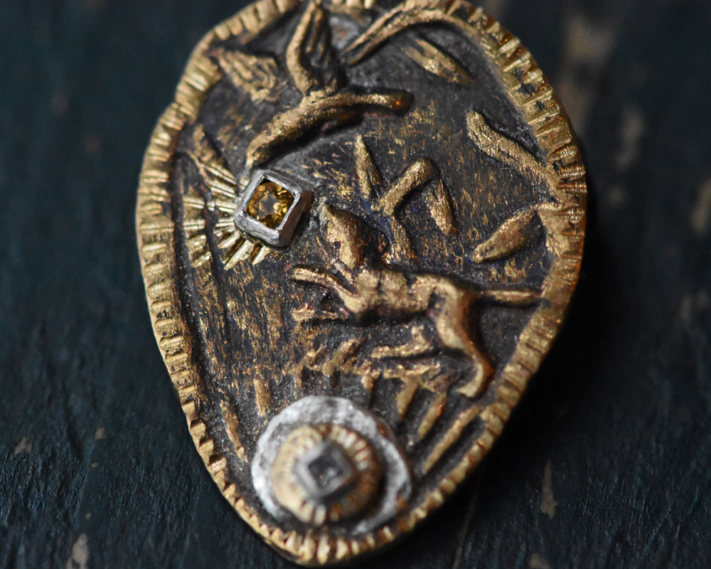 One of One—A Fox & A Hummingbird Brooch
