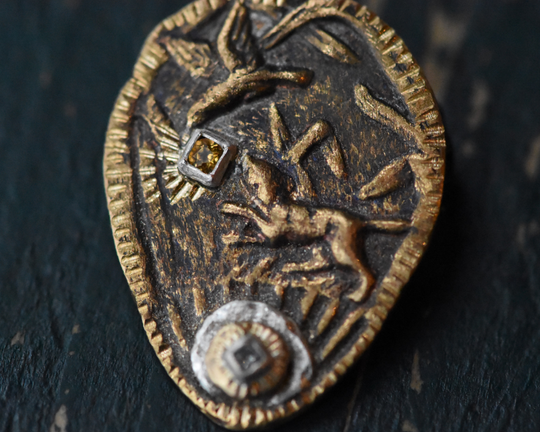 One of One—A Fox & A Hummingbird Brooch