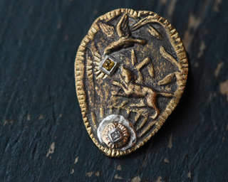 One of One—A Fox & A Hummingbird Brooch