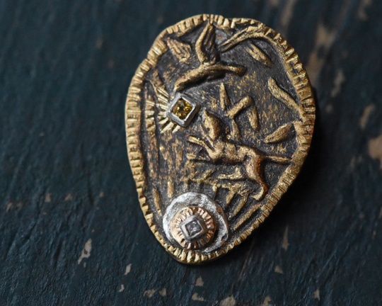 One of One—A Fox & A Hummingbird Brooch