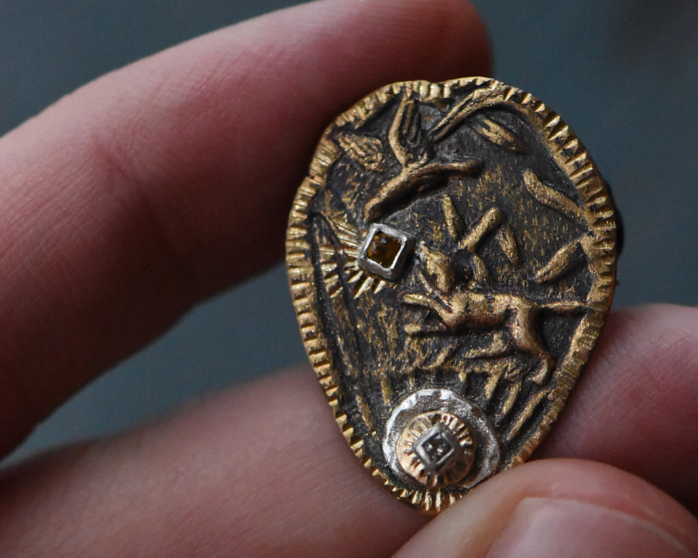 One of One—A Fox & A Hummingbird Brooch