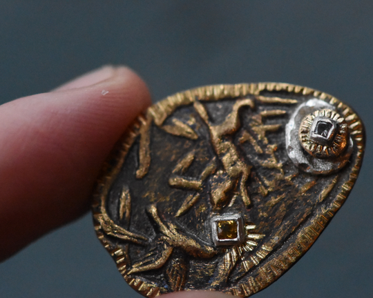 One of One—A Fox & A Hummingbird Brooch