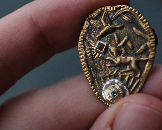 One of One—A Fox & A Hummingbird Brooch