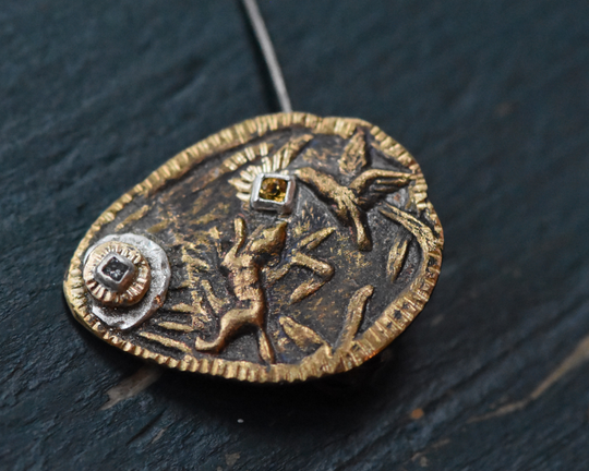 One of One—A Fox & A Hummingbird Brooch