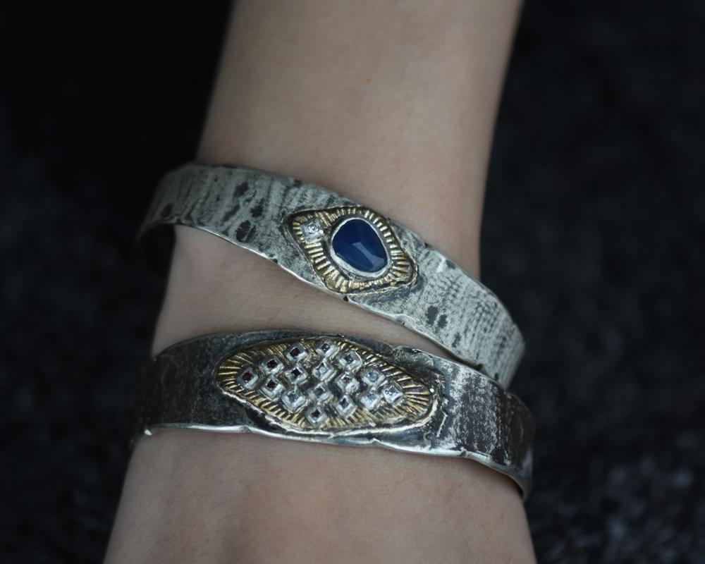 Blue Sapphire & Diamond Cuff | One of One - Franny E Fine Jewelry