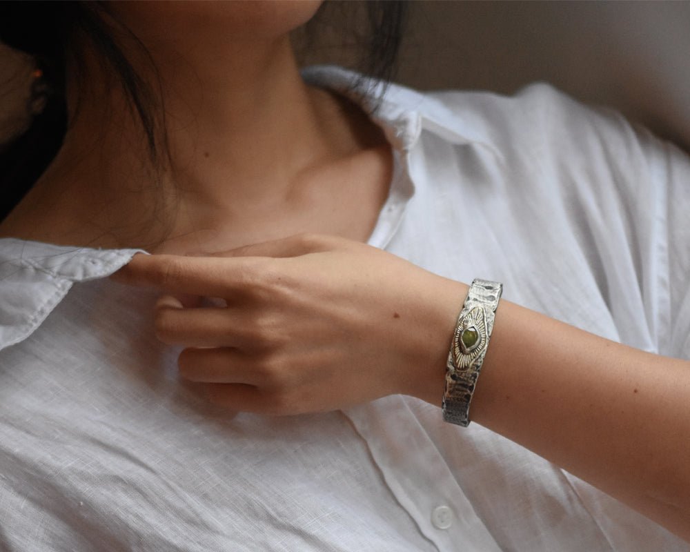 Green Sapphire & Diamond Cuff | One of One - Franny E Fine Jewelry