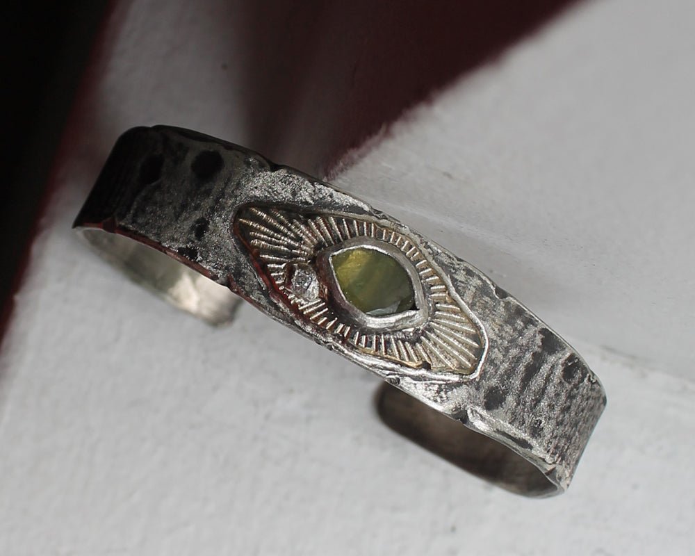 Green Sapphire & Diamond Cuff | One of One - Franny E Fine Jewelry