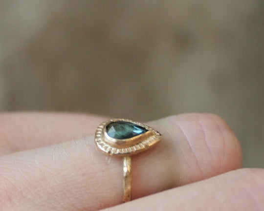 One of One Fairmined Gold & Teal Sapphire Signature Ring - Franny E