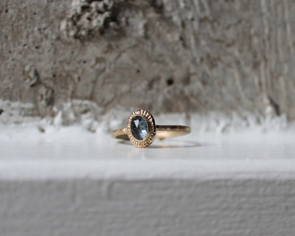 One of One Signature Ring with Fairmined Gold & Deep Blue Sapphire - franny e
