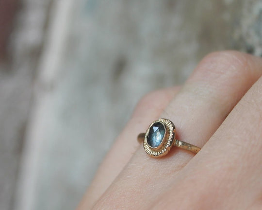 One of One Signature Ring with Fairmined Gold & Deep Blue Sapphire - franny e