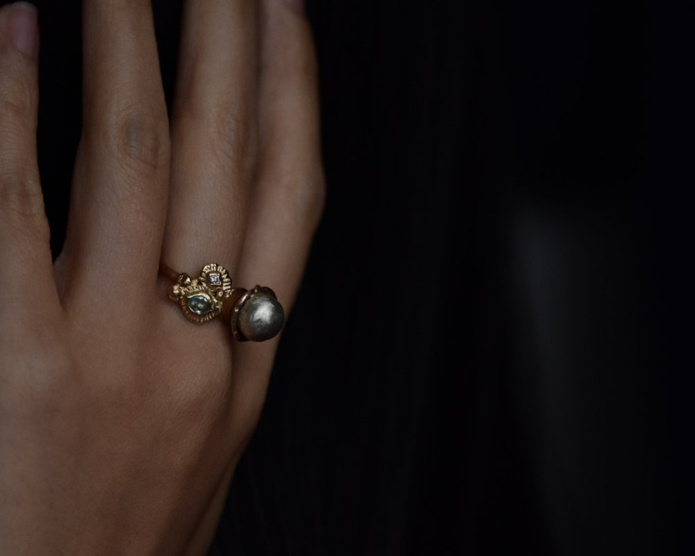 One of One—A Winter's Garden Pearl Ring with Fairmined Gold - franny e
