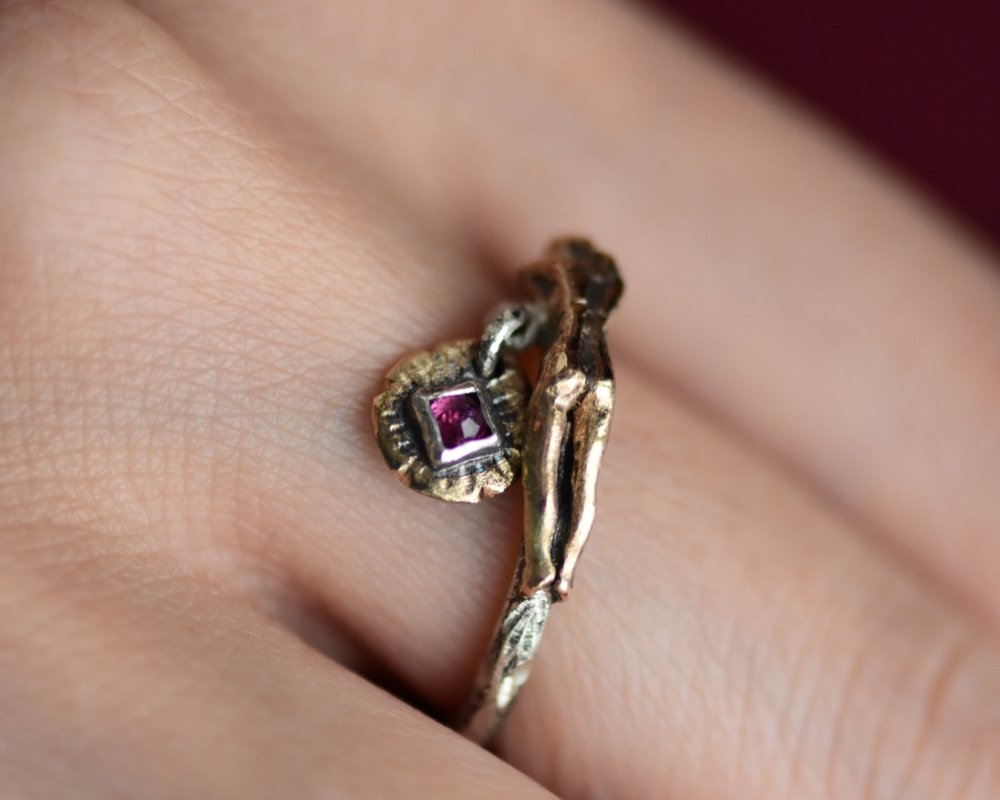 One of One—Dreaming of Love Muse Ring with Dancing Ruby Charm - franny e