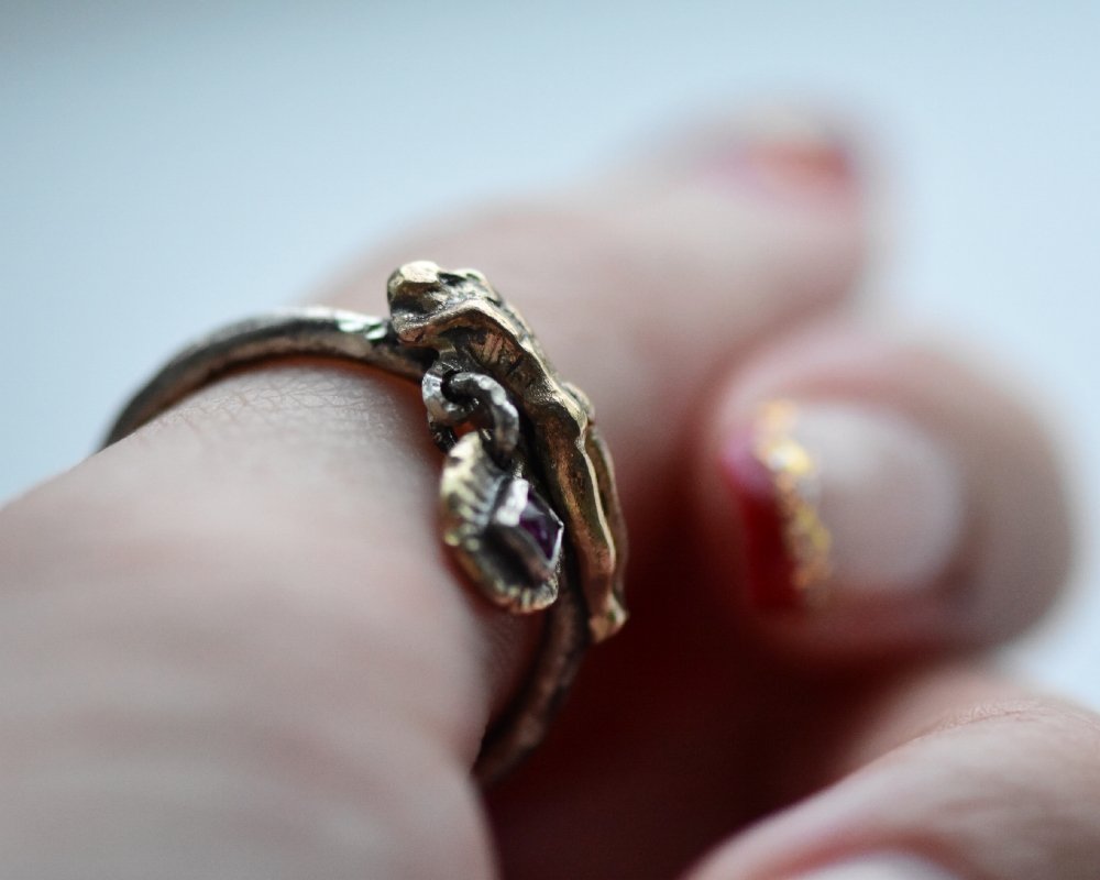 One of One—Dreaming of Love Muse Ring with Dancing Ruby Charm - franny e