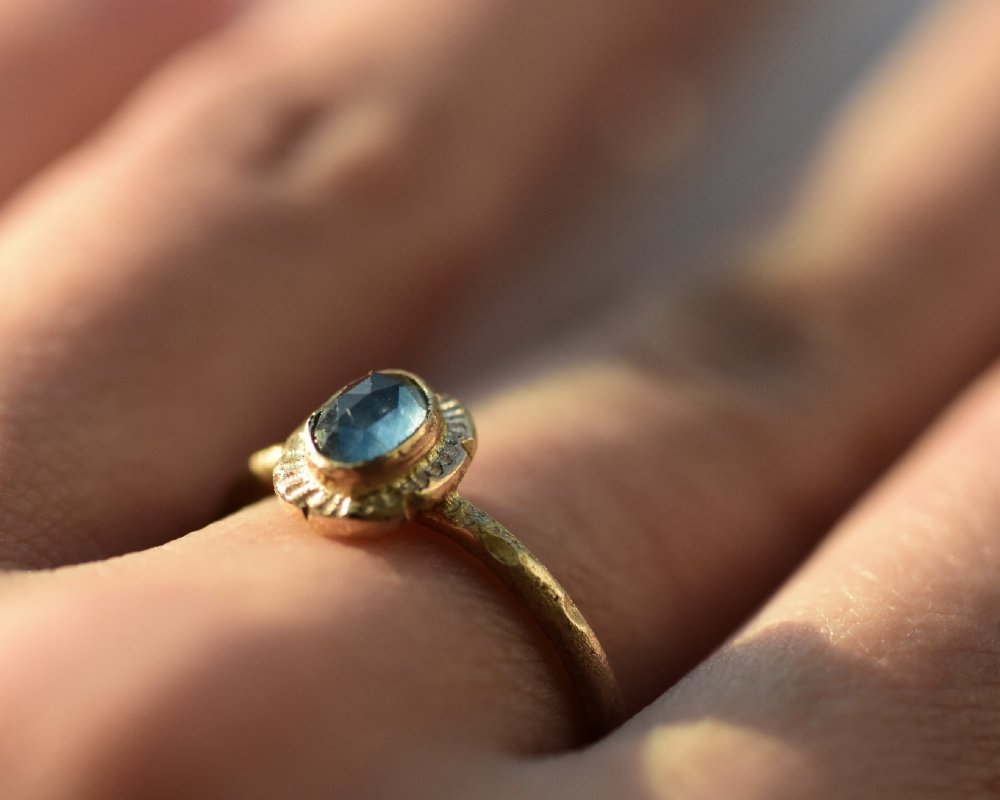 One of One—Signature Ring with Fairmined Gold & Deep Blue Sapphire - franny e